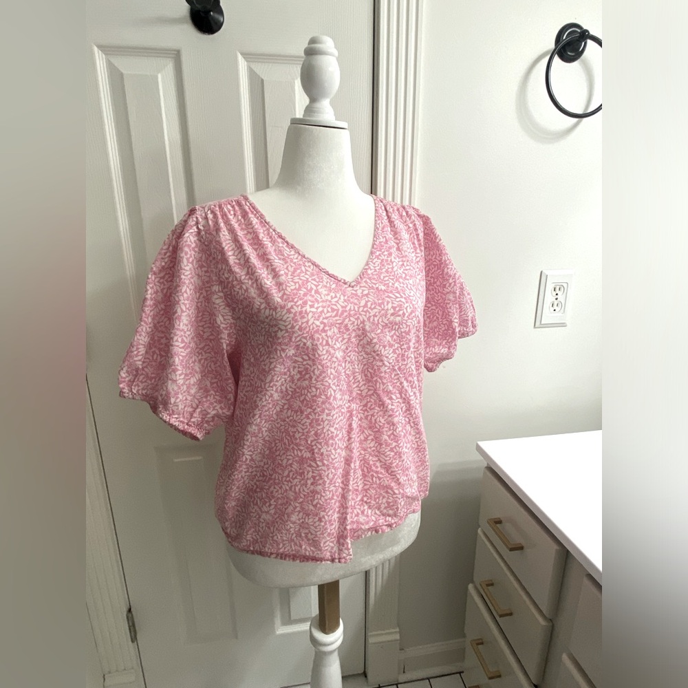 J.Crew pink floral blouse. Size Lg.